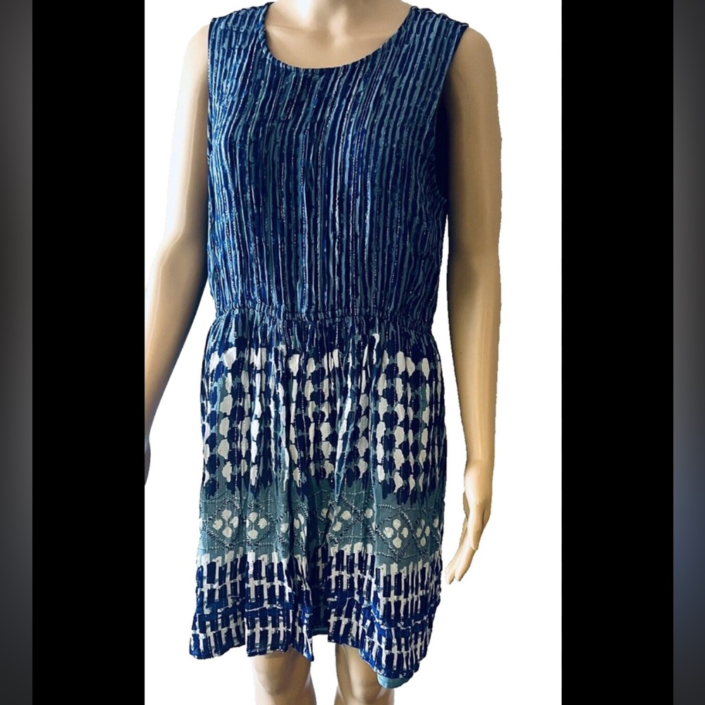 LUCKY BRAND Dress Blue Stripes Sleeveless Silver Threading NWT Size M ($129)